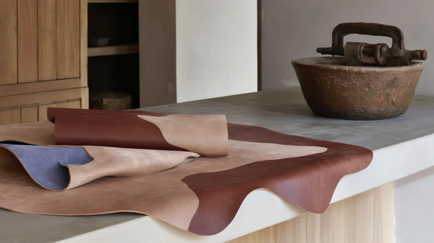 Tapis en cuir pleine fleur souple illustrant un tannage artisanal qui prévient les craquelures